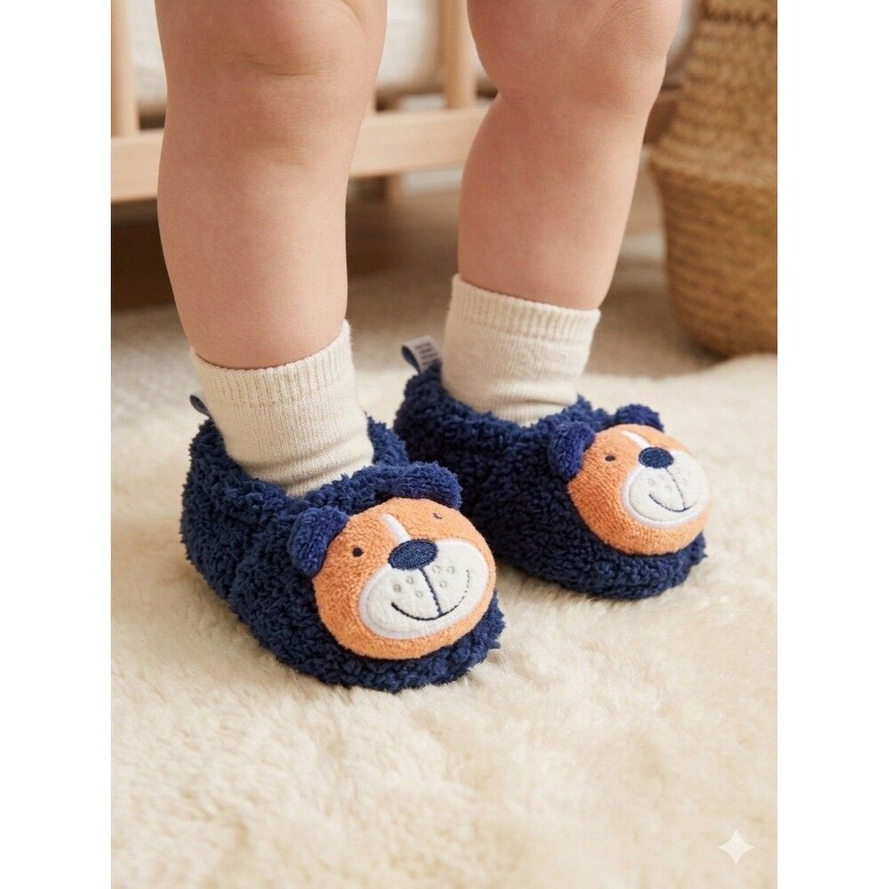 Gerber Blue Fuzzy Sherpa Bear Dog Baby Booties 0-6 Months